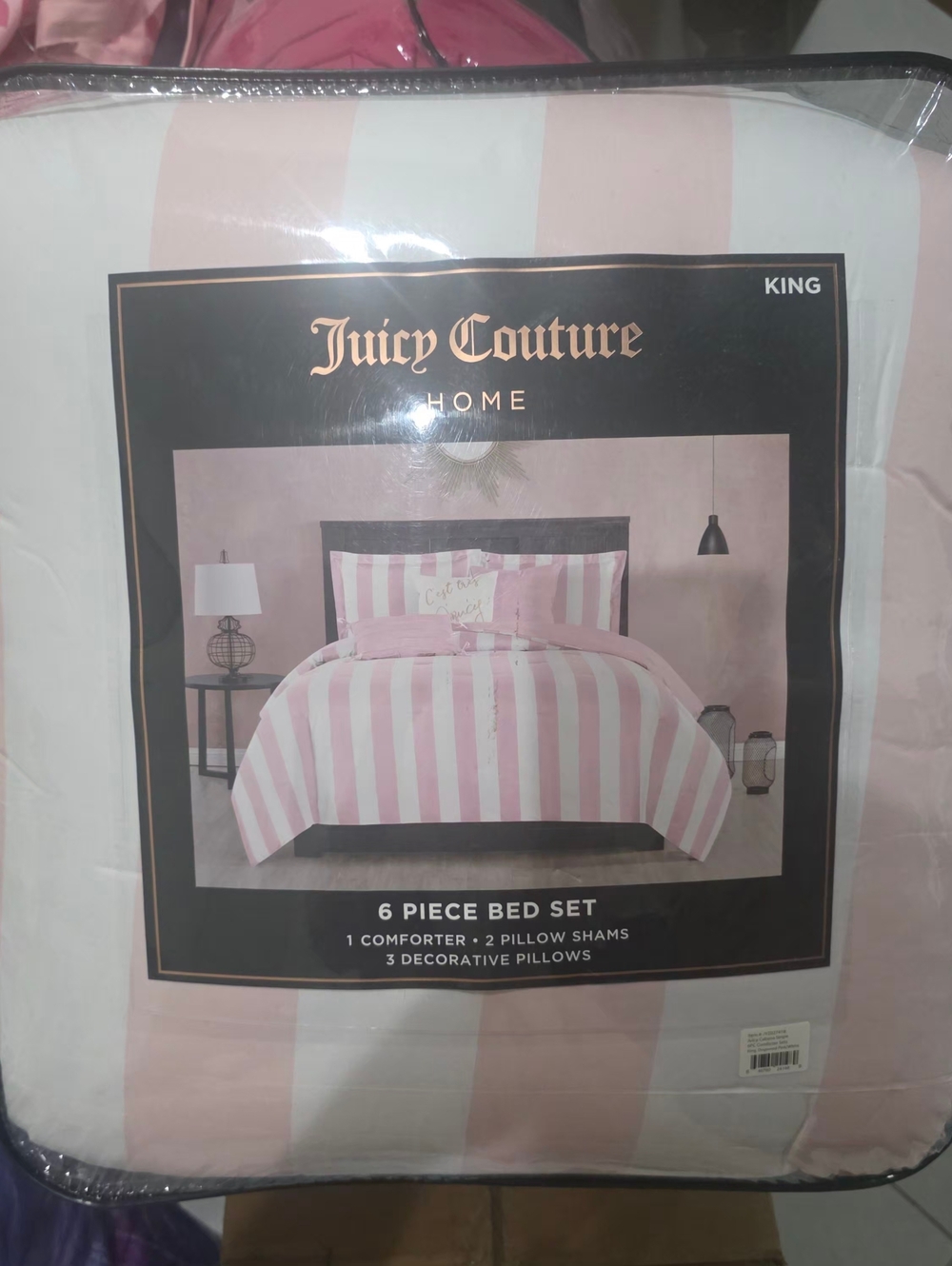 Juicy Couture Striped Pink & White King Comforter Set